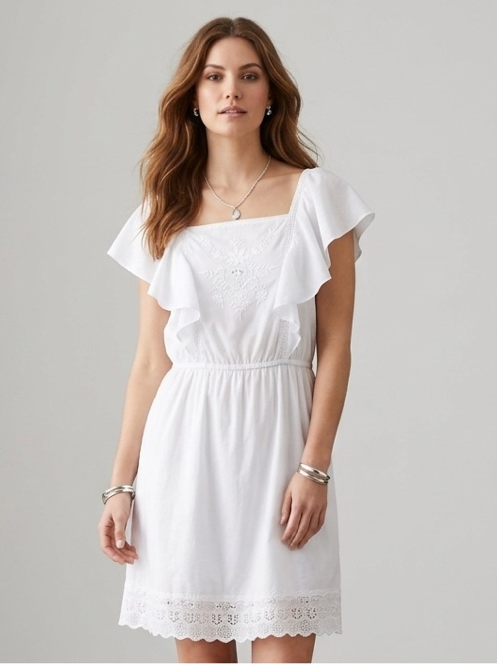 Old Navy White Eyelet Cotton Mini Dress NWT M Ruffle Flutter Pockets